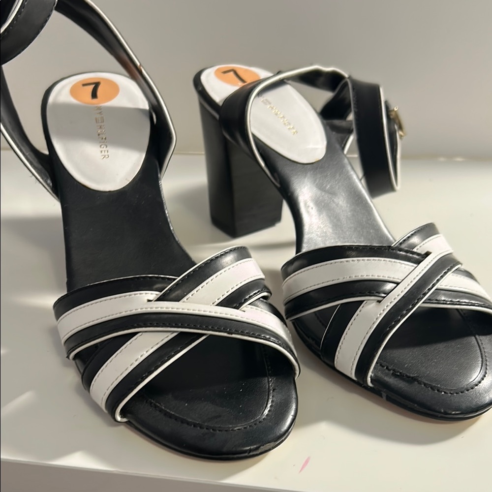 Tommy Hilfiger Black and White Heels with Elegant Straps